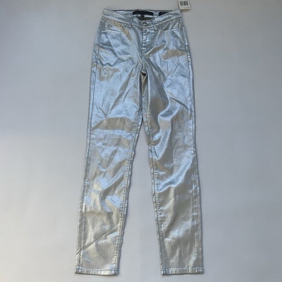 Guess Women’s 1981 High Rise Skinny Jeans Foil Silver Metallic Size 25 - Picture 3 of 11
